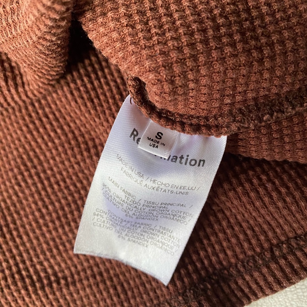 Reformation Rust Brown Waffle Knit Long Sleeve Henley Top - Picture 3 of 3